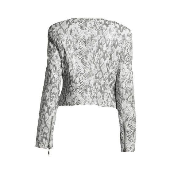 Lusso Leather womans grey snake print leather jacket size M - Picture 10 of 10